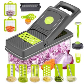 16-IN-1 Effortless Press-Handle Food Chopper with Thick ABS Container – Anti-Jam Design, Comfortable Grip, Veggie Cutter That Saves Your Wrists