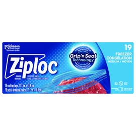 Ziploc Medium Food Storage Freezer Bags, Grip 'n Seal Technology for Easier Grip, Open and Close, 19 Count