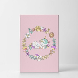 Smile Art Design Cute Unicorn Wall Decor Unicorn Gift Floral Circle Pink Background CANVAS PRINT Kids Room Decor Wall Art Baby Room Decor Nursery Decor Ready to Hang Made in the USA- 17x11