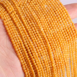 155pcs 2mm Natural Yellow Jade Stone Loose Round Beads Gemstone Smooth Samll Spacer Beads for jewerly Making Bracelet Necklace
