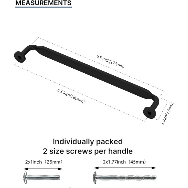 Amerdeco 10 Pack Matte Black Cabinet Pulls 6.3 Inch(160mm) Hole