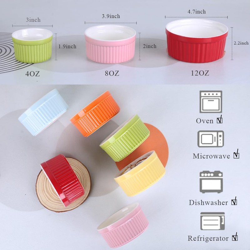 YAZYLIFE Ramekins 4oz,Creme Brulee Ramekins and Souffle Dishes,Porcelain Oven Safe