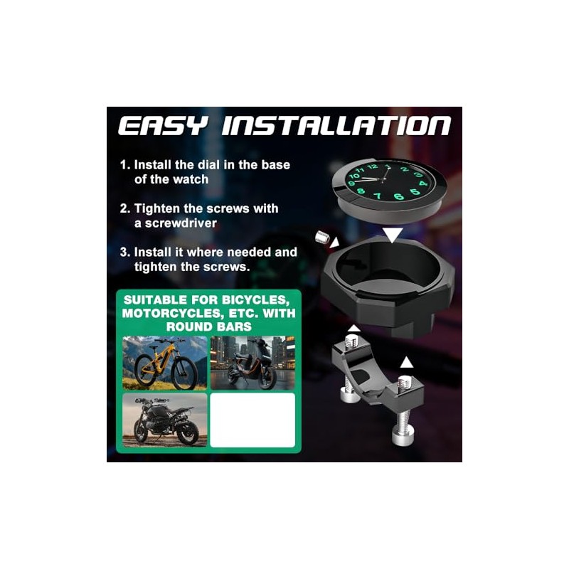Motorcycle Watch Handlebar, Bicycle Watch for Handlebars with Light Function,