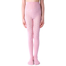 NOQ Girls Tights with 3D Effect Pattern Plain Dance Gymnastics Fancy Outfit Little Princess, Berenika Cotton Candy