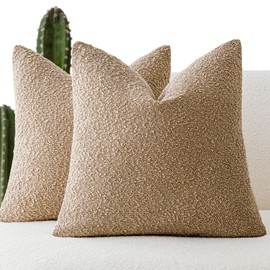 Foindtower Pack of 2 Textured Boucle Throw Pillow Covers Accent Solid Pillow Cases Cozy Soft Decorative Couch Cushion Case for Chair Sofa Bedroom Living Room Home Decor, 18 x 18 Inch,Camel
