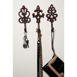 Shabby Chic Cast Iron Decorative Wall Hooks - Rustic - Cooper - Antique - French Country Charm - Large Decorative Hanging Hooks - Set of 3 - Screws and Anchors for Mounting Included