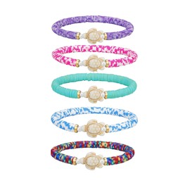 KZL Rainbow Set Sea Turtle Clay Beaded Stretch Bracelet Bohemia Surfer Heishi Bracelets for Women Men Sea Turtle Tracking Bracelet Summer Beach Jewelry Gifts -Set 3