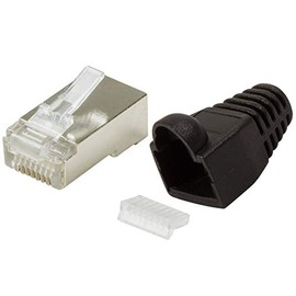 odedo Pack of 20 Crimp Connectors CAT 6 / CAT 5e Black Metal Shielded with Threading Aid and Kink Protection, Crimp Connector Gigabit Network RJ45, Modular Plug