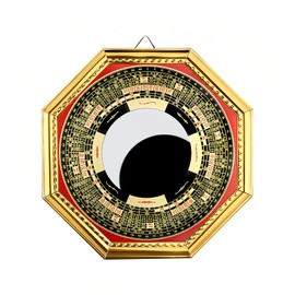 HannaFires Gold Bagua Convex Mirror - Yin Yang Tai Chi Accent, Handcrafted Feng Shui Compass for Home Decor, Traditional Good Luck Charm, Home Yard Housewarming Gift