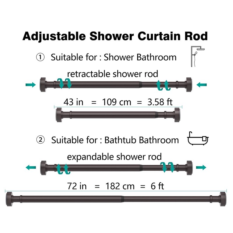 Bronze Shower Curtain Rod, Adjustable 43-72 Inches,Rust Resistance, Tension Rod