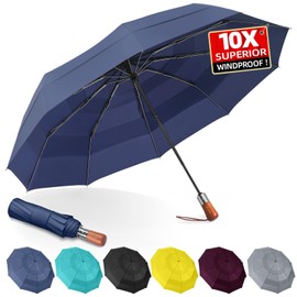 LFLFWY Compact Windproof Travel Umbrella- Large Light Automatic Open&Close Umbrellas for Rain,Triple Canopy Vented Portable Umbrellas for Men Women,Strong Wind Resistant Folding Umbrella 10 Ribs