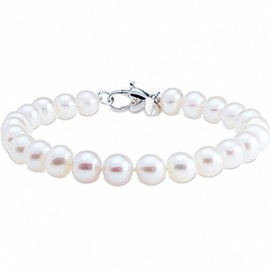 White Freshwater AA Quality Cultured Pearl Bracelet with a 925 Sterling Silver Clasp (7-8mm) 7.5"
