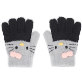 CHEERYMAGIC Kids Gloves, Knit Gloves for Winter, Stretchy Kids Mittens, Full Finger Gloves for Kids, Fluffy Warm Kids Knit Gloves for Boys and Girls A9SSMMST (Black-Grey)