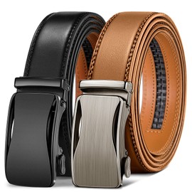 KEMISANT Mens Ratchet Belt 2 Units,Sliding Belt For Gift Mens Dress Casual 1 3/8",Size Adjustable, 2pack-black/Orange Brown3289, 44"-52"Waist Adjustable