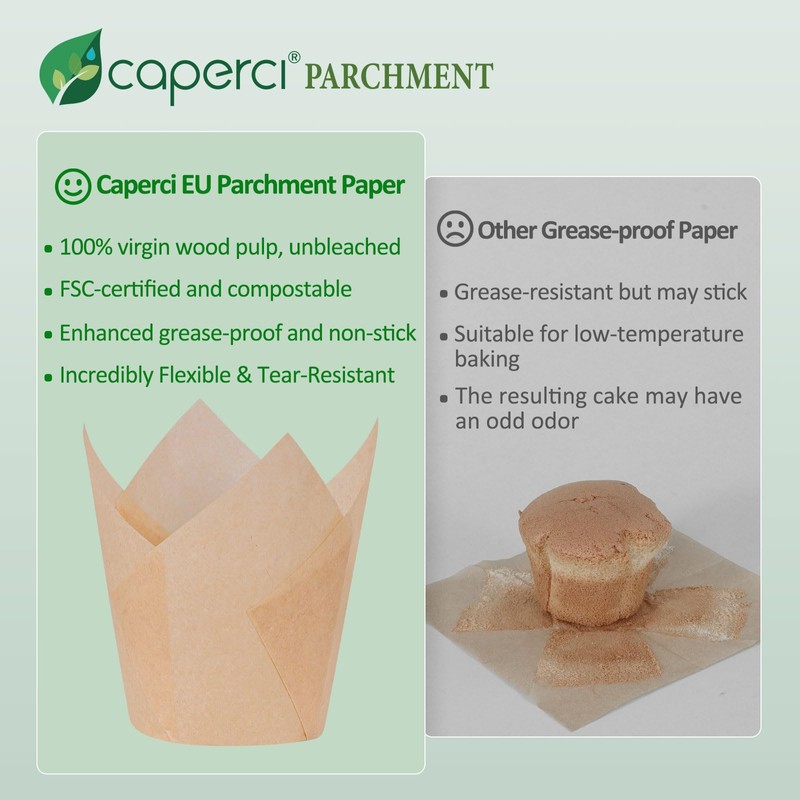 Caperci 150pcs Natural Tulip Cupcake Liners Unbleached European Parchment Paper