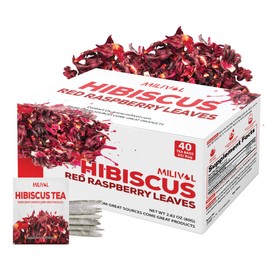 Hibiscus Flowers Mixed Red Raspberry Leaf Tea Bags - 1.5Gr/Bag - 40 Bags - Non-GMO, Caffeine-free Tea supports Heart, Digestion and Mood