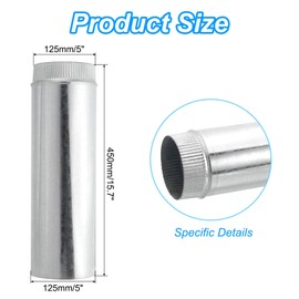 PATIKIL 5" Inch Galvanized Duct, 15.7" Inch Long Furnace Pipe, Crimped End Connection Ducting Pipe Supply for Dryer HVAC Systems, 26 Gauge