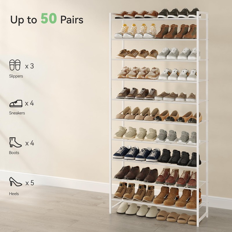 Nunsino Shoe Rack for Closet, Metal Shoe Organizer, 10 Tier