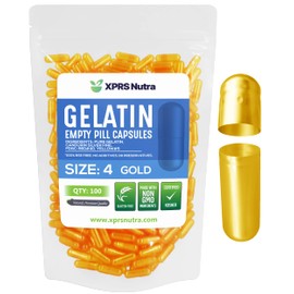 XPRS Nutra Size 4 Empty Capsules - 100 Count Empty Gelatin Capsules - Empty Pill Capsules - DIY Capsule Filling - Pure Bovine Pill Capsules Empty Gel Caps (Gold)