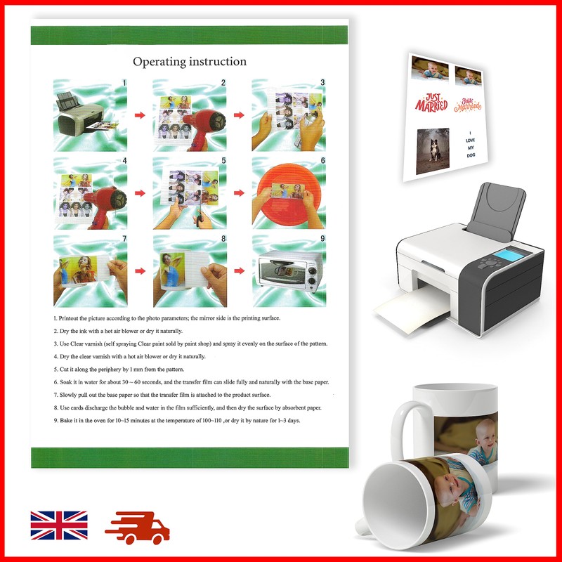 DIVCHI Water Slide Decal Paper A4 Size Inkjet Printer Decals