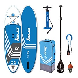 Zray 12 Foot X-Rider Epic X3 Inflatable SUP Outdoor Sport All Around Stand Up Paddle Board Kit with Ultimate Agile Light Technology, Blue/White