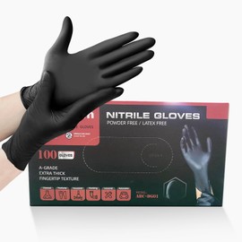 MEDELIM Disposable Nitrile Industrial Gloves: 5 Mil, Latex & Powder-Free, Textured, Food-Safe, 100 Pack, Black, Large
