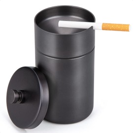 HONZUEN Ashtray with Lid, Wind Ashtray Stainless Steel for Outdoor Portable Smokeless Storm Ashtray Table Ashtray Smokeless Ashtray Outdoor Ashtray for Garden Outdoor Car Black