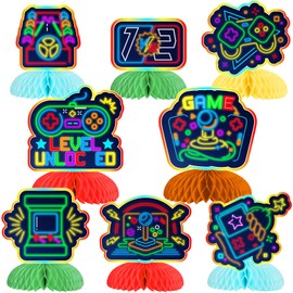 Neon Video Game Party Centerpieces Video Game Birthday Decorations Neon Glow Rainbow Game Theme Party Table Decoration Honeycomb Centerpieces Level Up Game On Birthday Decor Gaming Theme Party Supply