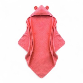 Organic Cotton Toddler Poncho Towel 33"x33" – Ultra-Soft Hooded Bath & Beach Towel with Bear Ears – Absorbent Kids Towel for Boys & Girls 0-5T, Premium for Pool, Bath & Travel (Coral)