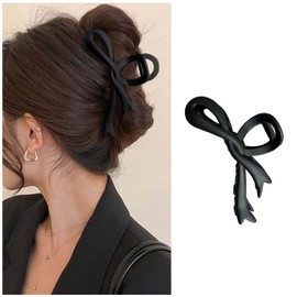 Vacaonio Large Hair Claw Jaw Clamp Black Bowknot Hair Claw Clips Thick Curly Hair Claw Clip Plastic Chunky Hair Claws Matte Strong Hold Hair Claw Decorative Hair Accessories for Women and Girls