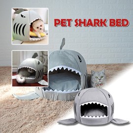 Rifuli Warmes Plüsch-Haustierbett, 2-in-1, halbgeschlossenes Hundebett, Katzenbett, Zelt-Höhle, waschbar, tiefer Schlaf, Haustiernest (grau, groß)