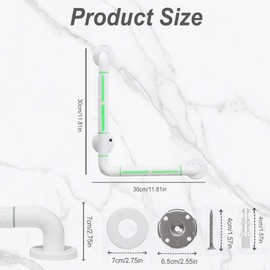 Grab Bars for Seniors Non-Slip,Rutschfest Sicherheitsgriff mit Fluoreszenz,Wandmontage Griffstangen für WC,Bad Treppenhandlauf,Duschgriff Bad Edelstahl Badezimmer Dusche(weiß, 30x30cm)