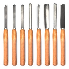 Professional Wood Turning Chisel Lathe Chisel Set with 2 Skew 1 Spear Point 1 Parting 1 Round Nose & 3 Gouge Tools,8 pcs Set, for Wood Job