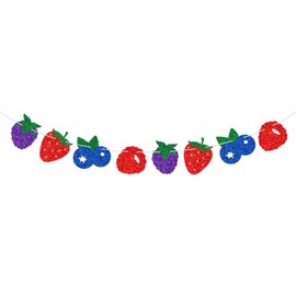 Berry Banner Jamberry Birthday Garland Strawberry Raspberry Blueberry Blackberry Party Decoration Baby Shower Glitter Pre-Strung Photo Prop