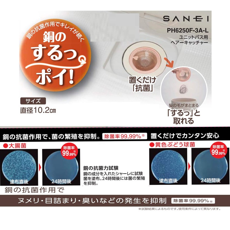 SANEI Hair Catcher for Unit Baths, Made of Copper, Antibacterial