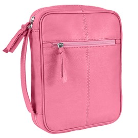 ELIZO Leather Large Bible Cases for Woman - Leather Bible Cover for Women - Leather Bible Cover for Men - Bible Carrying Case for Women Pink Bible Cover Religious Gifts Christian Gifts Bookmark - Pink