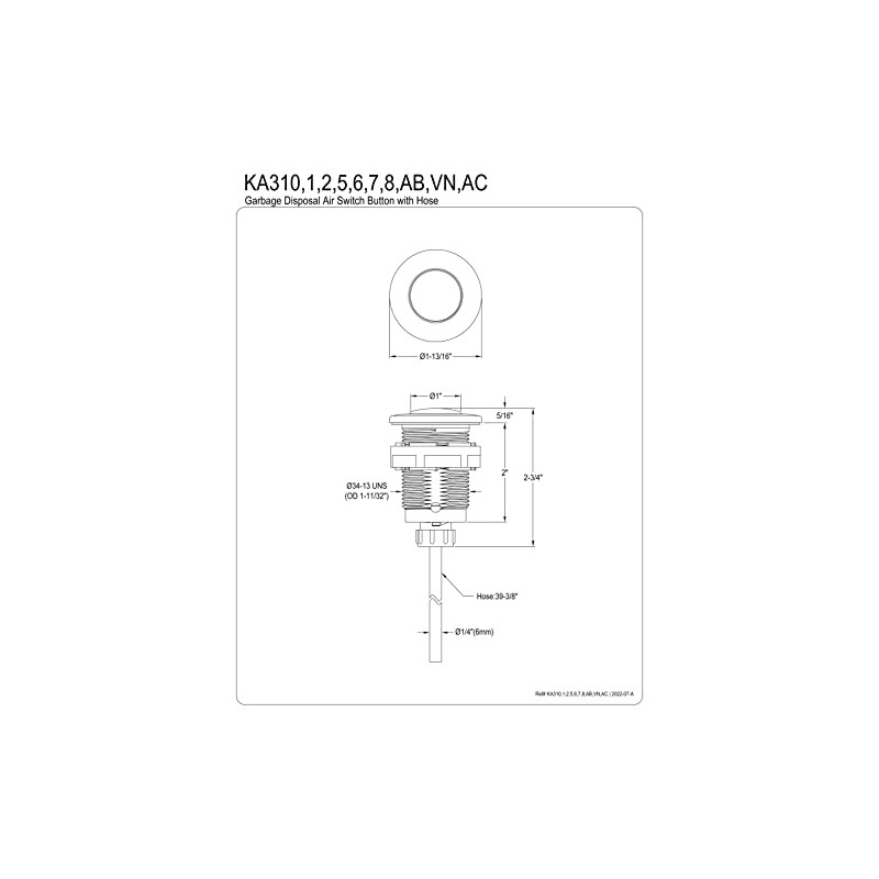 Kingston Brass KA315 Gourmetier Disposal Air Switch Button, Oil Rubbed