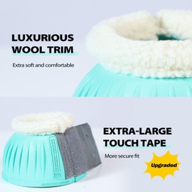 Harrison Howard Rubber Pull-on Bell Boots with Fleece Lining and Extra-Large Leather Touch-Close Tape Hoof Overreach Protection for Horses Sold in Pairs Turquoise XL