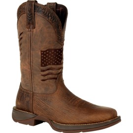 Durango Brown Distressed Flag Embroidery Western Boot, Acorn, Size 8(M)