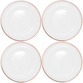 Ms Lovely Clear Glass Charger 13 Inch Dinner Plate With Metallic Rim 0.5 CM - Set of 4 - Rose Gold