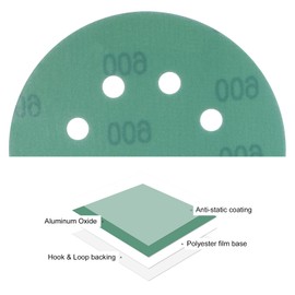 Kozelo 15pcs Green Film Sanding Discs - [5 Inch 600 Grits 8 Hole ] Round Aluminum Oxide Hook & Loop Wet Dry Sander Pads for Wood Metal Polishing Use| Zirconium Corundum Sandpaper