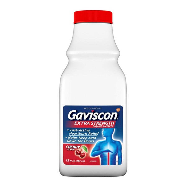 Gaviscon Liquid Antacid Extra Strength Cherry Flavor - 12 oz, Pack of 2