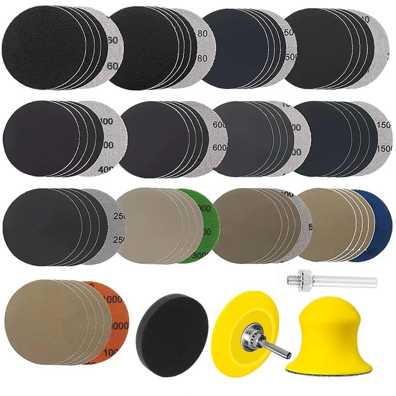 185Pcs 2Inch Sanding Discs, Assorted 60-10000 Grit Wet/Dry Hook &