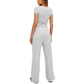 Darong Women's 2 Piece Trendy Outfits Relaxed Fit T Shirts and Long Pants Matching Sets Cozy Tracksuit Sets 9042B White Grey XL