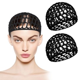 Shower Caps Hair Nets for Sleeping,Crochet Mesh Wrap Caps for Silk Press, Curly Hair & Wig Protection,Soft Reusable Bonnets for Women, Lift Strap Weaving Sew For Women Ballet (2, black)