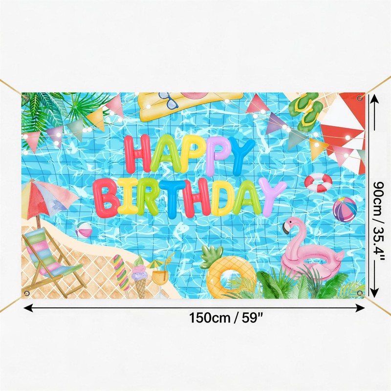 Pool Party Birthday Backdrop Summer Flamingo Pool Party Backdrop 3X5ft