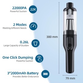 Car Vacuum Cleaner 100W/22Kpa/30Mins Lightweight Mini High Power Portable Handheld Cordless Vacuum Pro, Small Rechargeable Extractor Vacuum Detailing with Cleaning Gel for Car, Home and Office