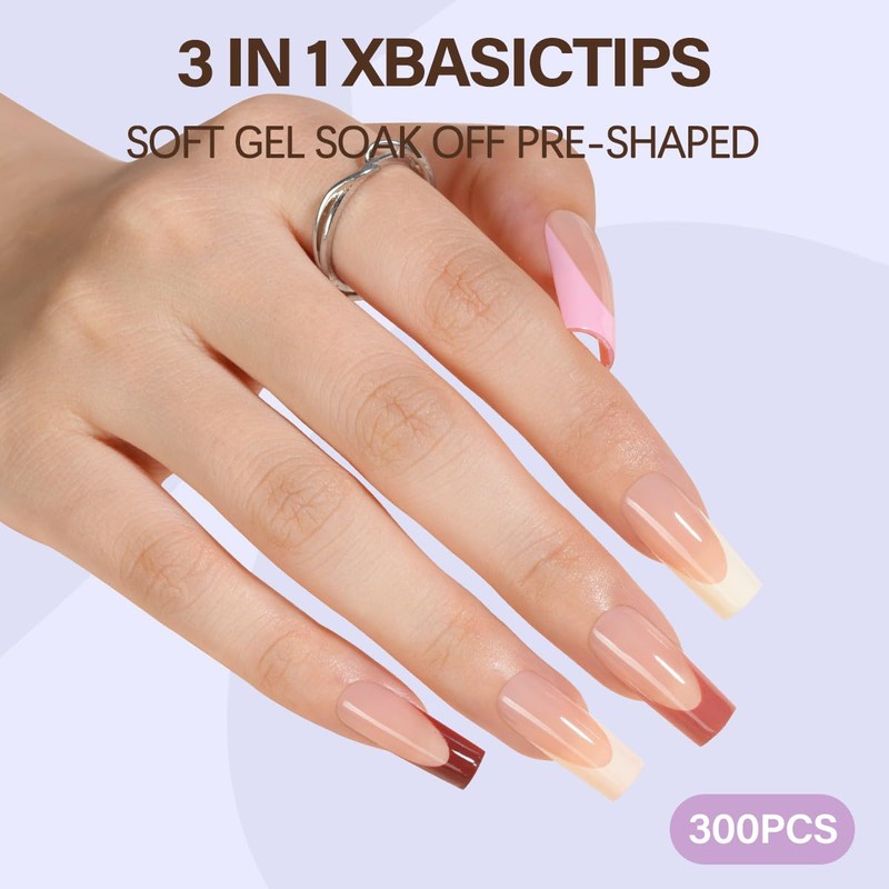 Misssix Uñas Postizas Xbasictips Con Punta Francesa, 300 Unidades, Largas