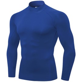 Men's Compression Shirts Long Sleeve Athletic Workout Tops Gym Undershirts Active Sports Baselayers Blue