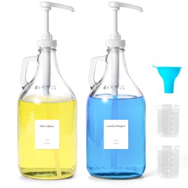 VEGEVIGI Glass Laundry Detergent Dispenser with Pump, 64OZ Liquid Laundry Soap Dispenser, Fabric Softener Dispenser Bottle for Laundry Room Organization and Storage, 2 Pack